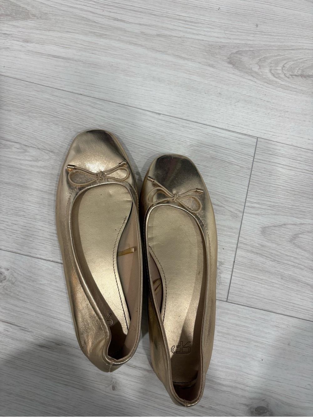 Metallic Gold Ballet Flats with Bow Accent